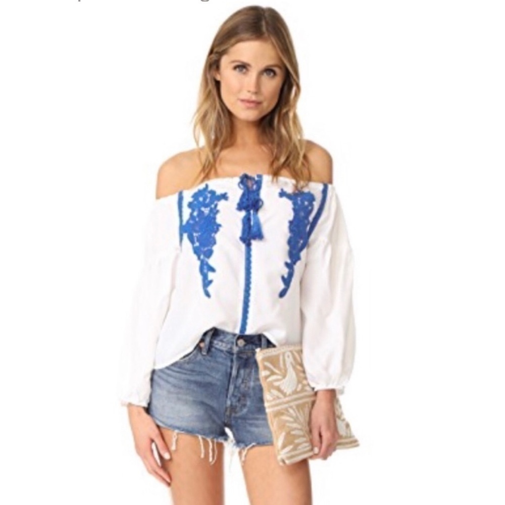 Line and Dot by Revolve Valor Boho Embroidered Off the Shoulder Top NWT